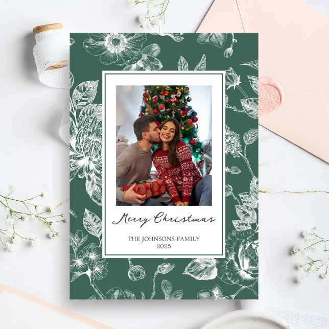 Invitación Botanical Christmas Holiday Photo (Christmas Family Holiday Card)