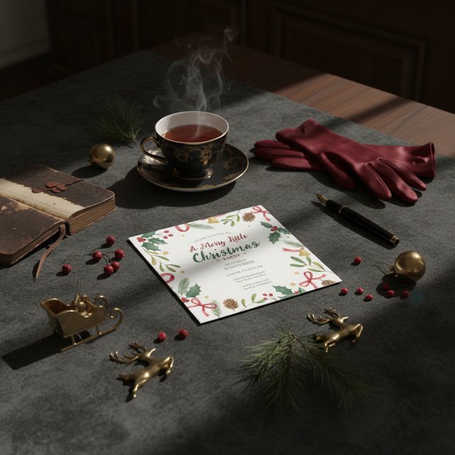 Invitación Botanical Christmas Wreath Frame Invitation (Clean Christmas Style, Natural Pine Border)