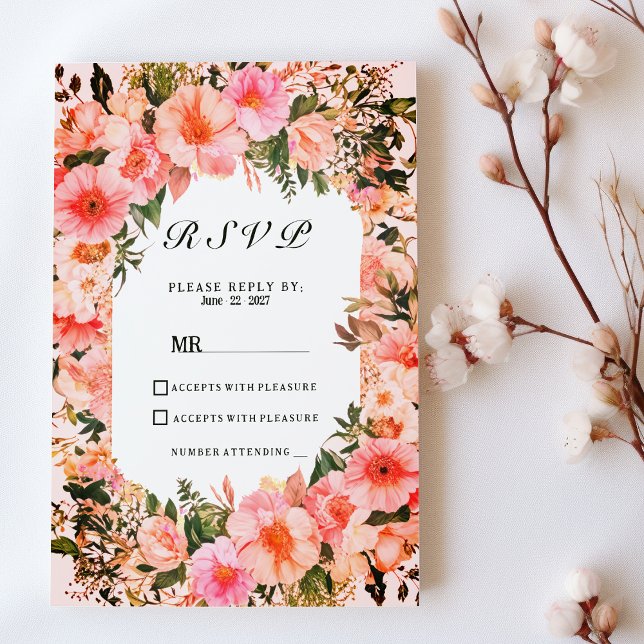 Invitación Botanical colorful blossom floral RSVP  (Botanical colorful blossom floral RSVP)