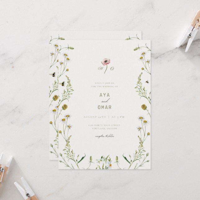 Invitación Botanical Elegant Wedding Invitation – Floral Desi (Anverso/Reverso In Situ)