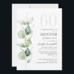 Invitación Botanical Eucalyptus Foliage 60th Birthday Party<br><div class="desc">It could be surprise party or another special decade achieved. This 60th birthday party invitation featuring eucalyptus greenery design with modern popular typography can easily be edited to suit any birthday or anniversary celebration.

You can change the wording,  birthday details and the background color by clicking the "Personalize" button</div>