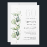 Invitación Botanical Eucalyptus Foliage 60th Birthday Party<br><div class="desc">It could be surprise party or another special decade achieved. This 60th birthday party invitation featuring eucalyptus greenery design with modern popular typography can easily be edited to suit any birthday or anniversary celebration.

You can change the wording,  birthday details and the background color by clicking the "Personalize" button</div>