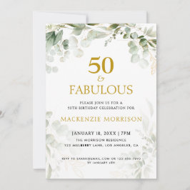 Invitación Botanical Fifty and Fabulous Script Birthday Party
