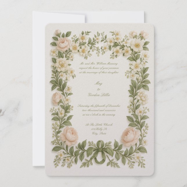 Invitación Botanical Floral Color Border Print Wedding (Anverso)