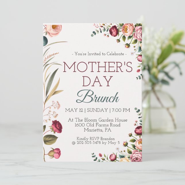 Invitación Botanical Floral Mothers Day Brunch Invitation (Anverso de pie)