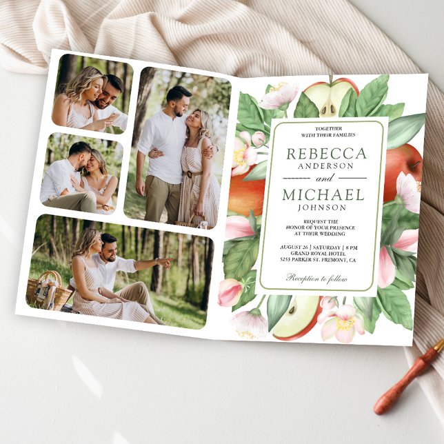 Invitación Botanical Floral Red Apple Orchard QR Code Wedding (Subido por el creador)
