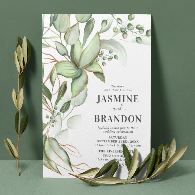 Invitación Botanical Greenery Gold Wedding (Subido por el creador)