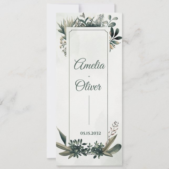 Invitación Botanical Greenery Wedding Ceremony Program Card  (Anverso)