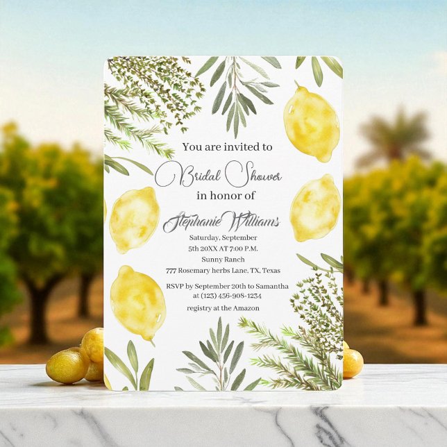 Invitación Botanical Herbs Lemons Watercolor Bridal Shower  (Subido por el creador)