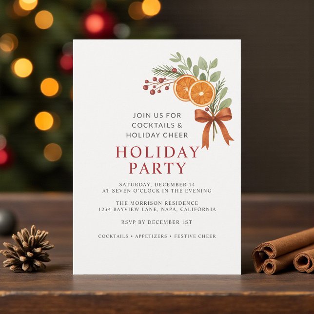 Invitación Botanical Holiday Party Christmas Red Bow (Subido por el creador)