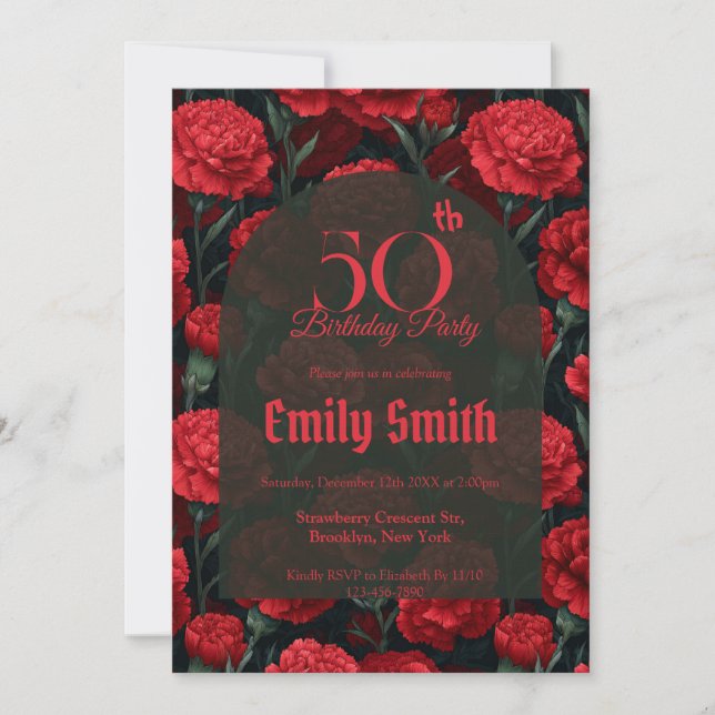 Invitación Botanical Inspired Carnation Flower 20Th Birthday (Anverso)