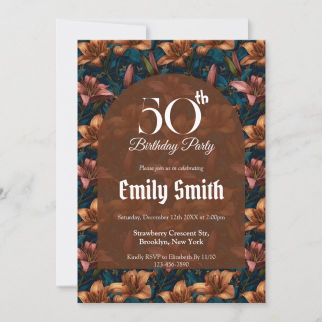 Invitación Botanical Inspired Lilies Aesthetic Birthday Party (Anverso)
