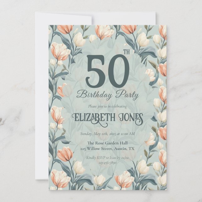 Invitación Botanical Inspired Tulip Themed Custom Birthday (Anverso)