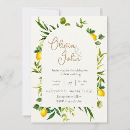 Invitación Botanical Lemon Citrus Wreath Greenery Wedding