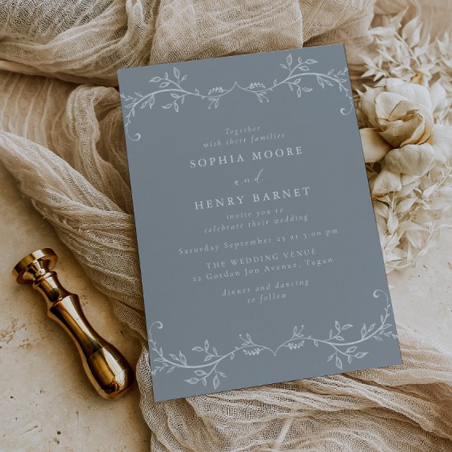 Invitación Botanical Line Art Elegant Blue Wedding (Subido por el creador)