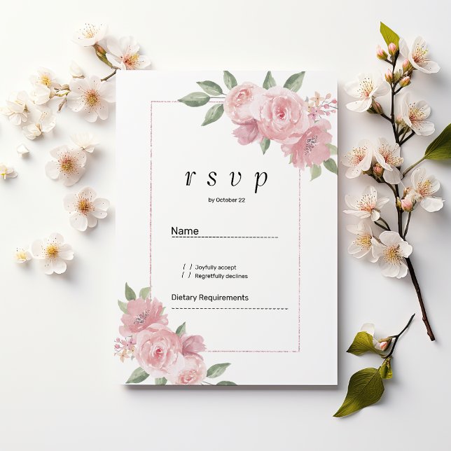 Invitación Botanical mint green pastel pink floral RSVP  (Botanical mint green pastel pink floral RSVP)