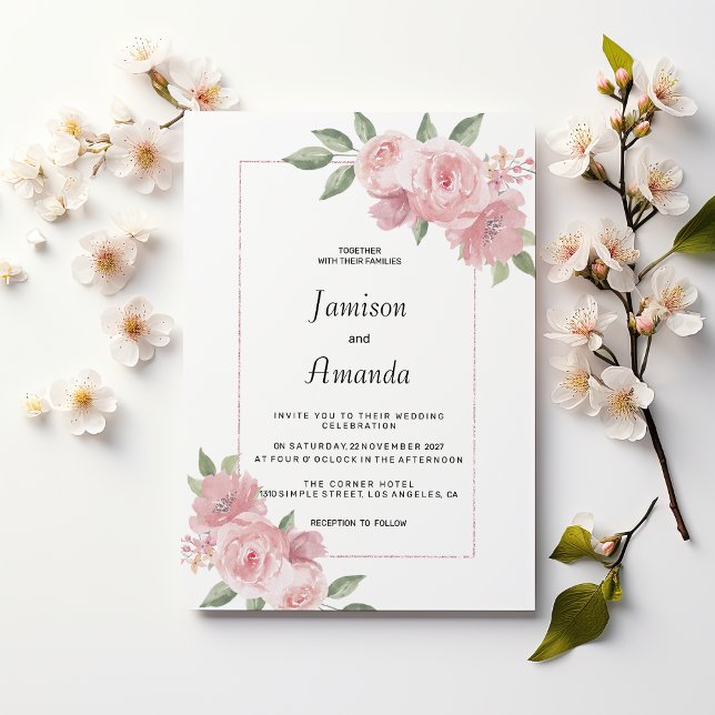 Invitación Botanical mint green pastel pink floral Wedding (Botanical mint green pastel pink floral Wedding )