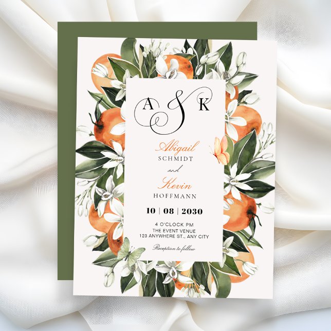 Invitación Botanical orange leaves watercolor wedding  (Subido por el creador)