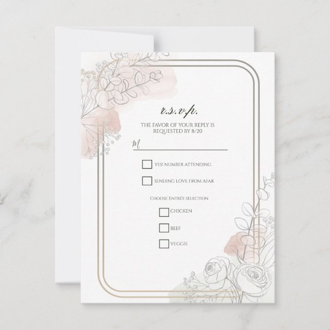 Invitación Botanical Outline Sage & Blush Floral Wedding  (Anverso)