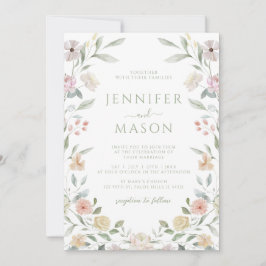 Invitación Botanical Pastel Flower Wreath Wedding Invitation
