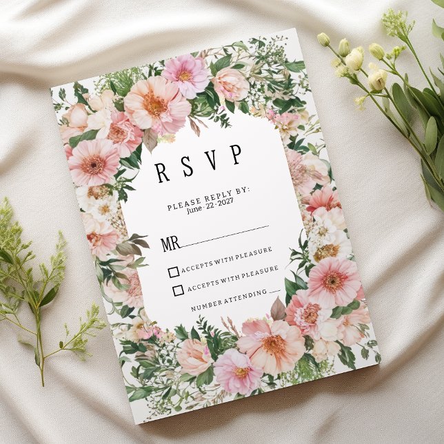 Invitación Botanical pink blossom summer floral RSVP  (Botanical pink blossom summer floral RSVP)