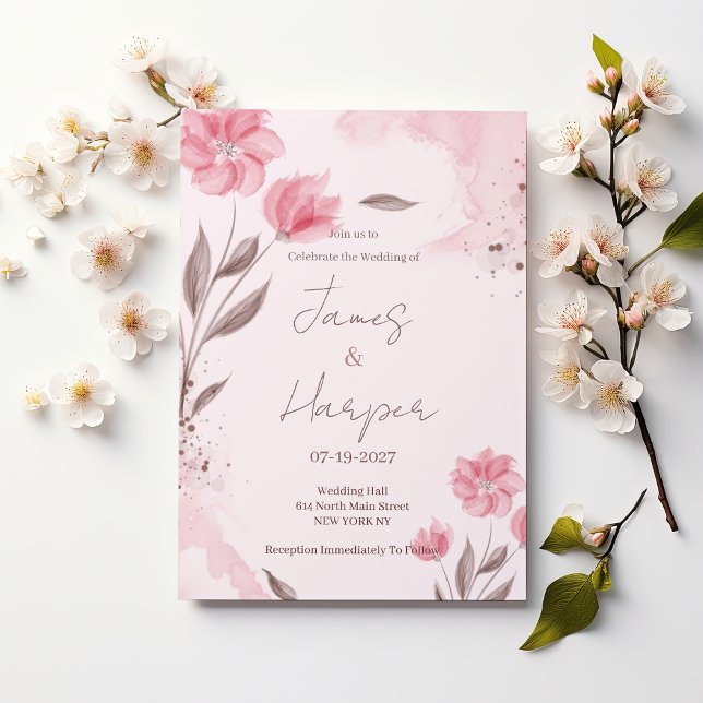 Invitación Botanical pink brown watercolor floral Wedding (Botanical pink brown watercolor floral Wedding )