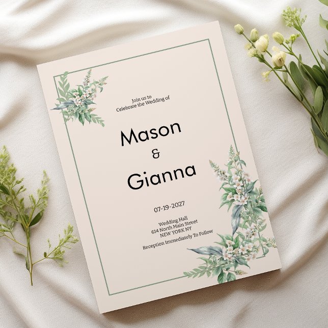 Invitación Botanical pink mint ivory floral Wedding (Botanical pink mint ivory floral Wedding )