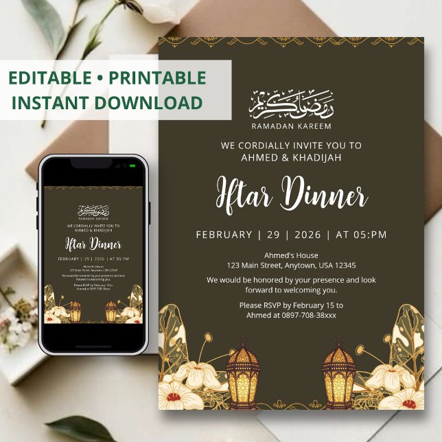 Invitación Botanical Ramadan Iftar Floral Lanterns Invitation (Subido por el creador)