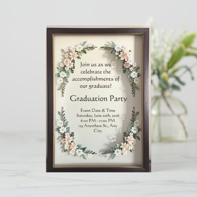 Invitación Botanical Shadow Box Graduation (Anverso de pie)
