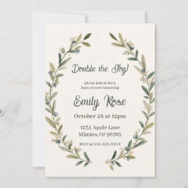 Invitación Botanical Twin Baby Shower Olive Branch Boho Green