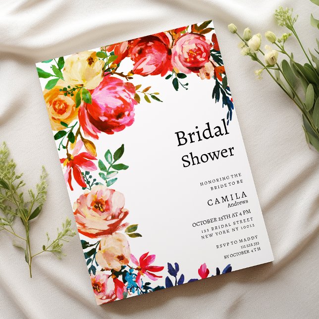 Invitación Botanical watercolor colorful floral Bridal Shower (Botanical watercolor colorful floral Bridal Shower )