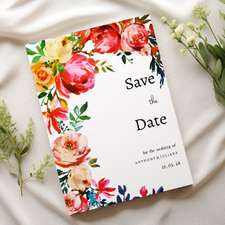 Invitación Botanical watercolor colorful floral Save the Date