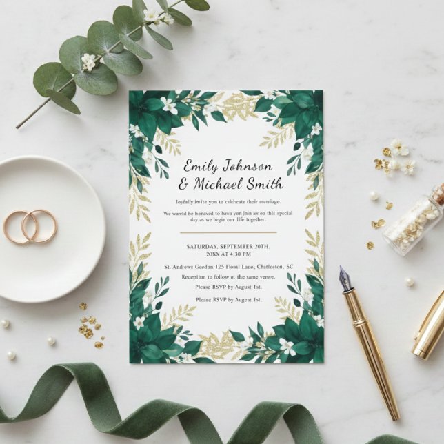 Invitación Botanical Wedding Invitation with Green Leaves  (Subido por el creador)