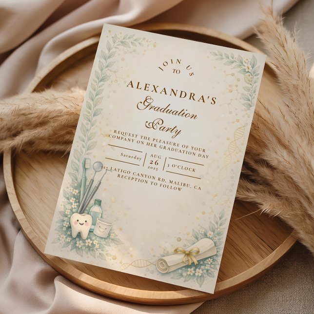 Invitación Botanical White Coat Dentist Graduation (Subido por el creador)