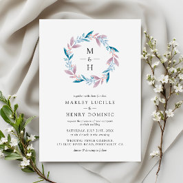 Invitación Botanical Wreath Monogram Spring Garden Wedding