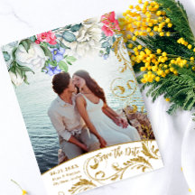 Botanicals Faux Gold Purpurina Swirls Save The Dat