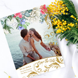 Invitación Botanicals Faux Gold Purpurina Swirls Save The Dat