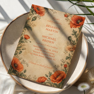 Invitación Botánico Amapola Vintage