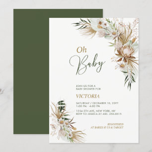 Invitación Botánico Boho Verde y Oro Oh Baby Shower