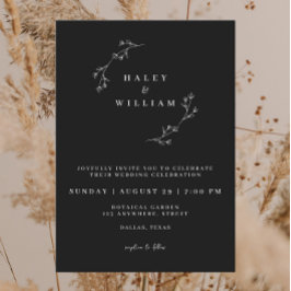 Invitación Botánico caprichoso guion minimalista simple negro