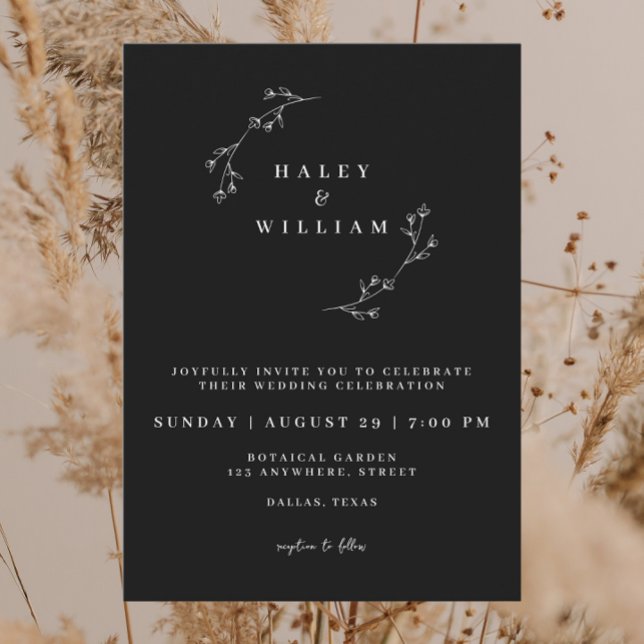 Invitación Botánico caprichoso guion minimalista simple negro (Subido por el creador)