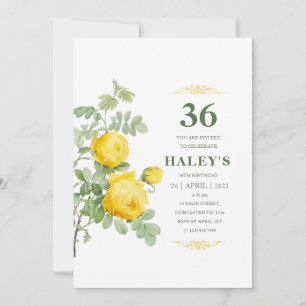 Invitación Botánico Chic Amarillo y Verde Floral 36 Cumpleaño