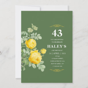 Invitación Botánico Chic Amarillo y Verde Floral 43 Cumpleaño
