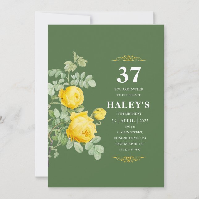 Invitación Botánico Chic Amarillo y Verde Floral Cumpleaños 3 (Anverso)