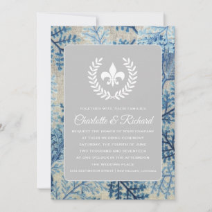 Invitación Botánico Chic y Floral Naval Fleur De Lis Francés