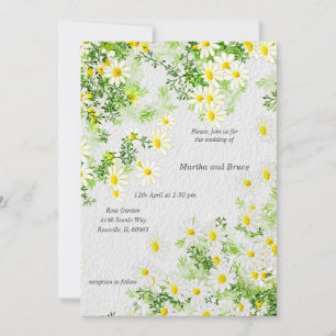 Invitación Botánico con hojas y margaritas blancas