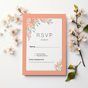Invitación Botánico coral menta oro primavera floral RSVP