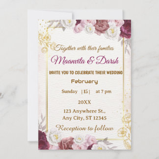 Invitación Botánico de Acuarela Floral Rojo Dorado Elegante
