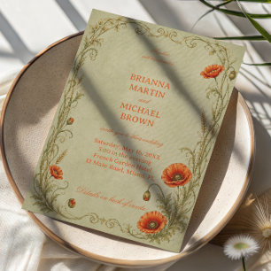 Invitación Botánico de Amapola Vintage