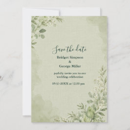 Invitación Botánico de boda de lino sabio rústico